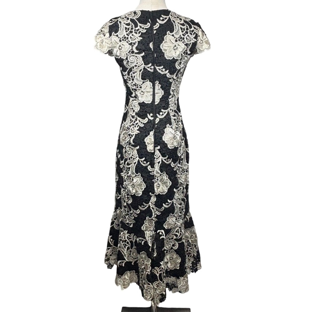 Alice + Olivia Lace Dress Black Cream Floral Mermaid Elegant Cocktail Classy 0 - Picture 5 of 14